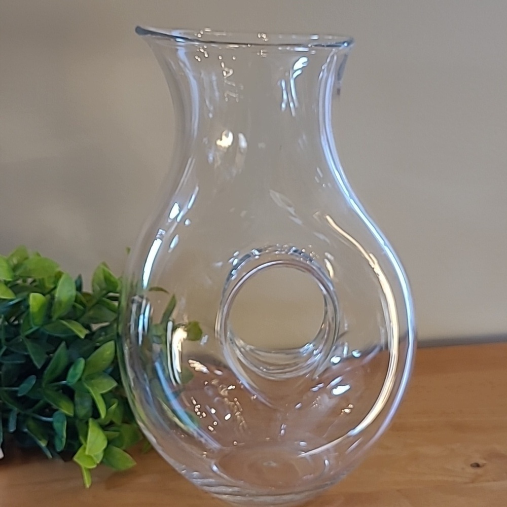 HANDBLOWN Clear Glass Water or Wine Decanter with Donut Hole Detail